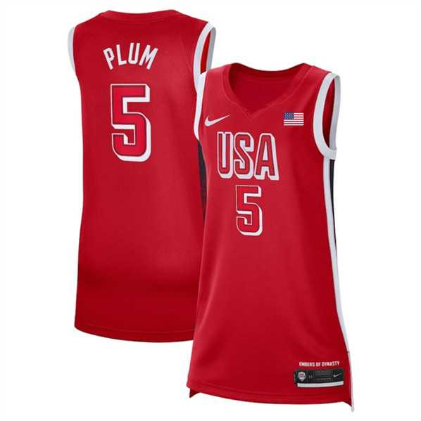 Womens USA Basketball #5 Kelsey Plum Red 2024 Swingman Stitched Jersey